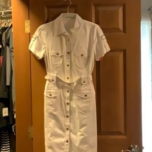 CALVIN KLEIN white button front dress with belt